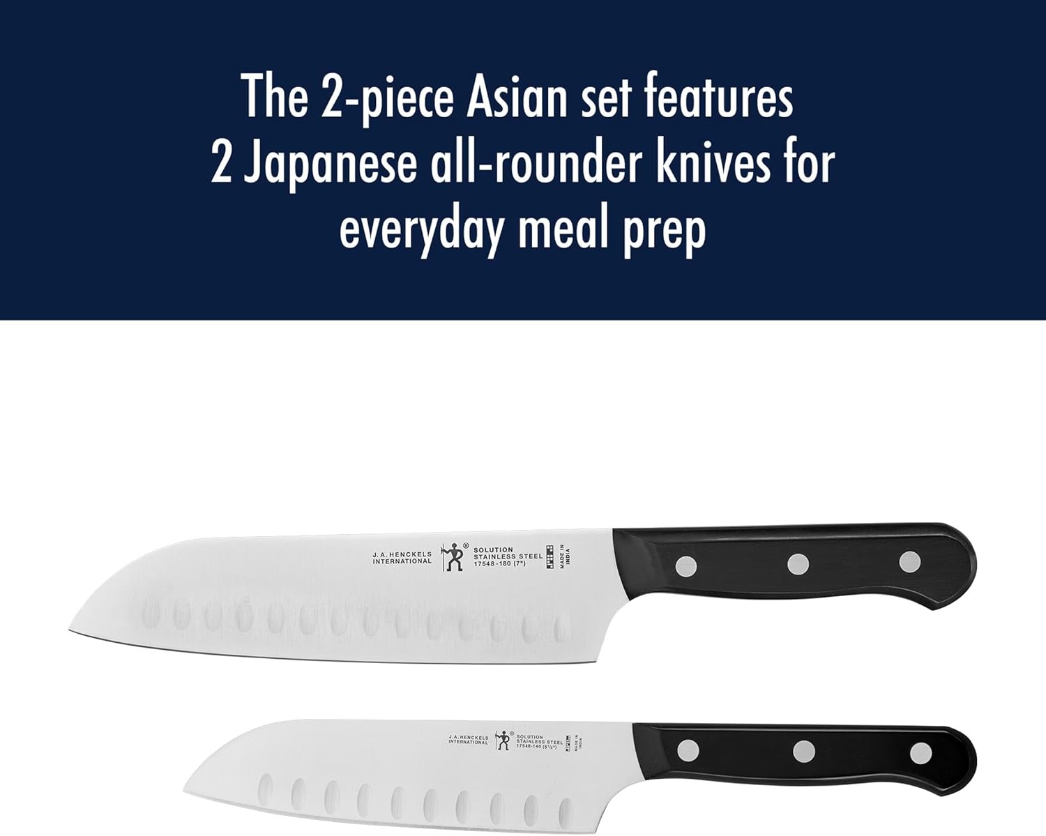 HENCKELS Solution Razor-Sharp 2-pc Knife Set, Santoku Knife 5 Inch, Santoku Knife 7 Inch, German Engineered Informed by 100+ Years of Mastery, Stainless Steel
